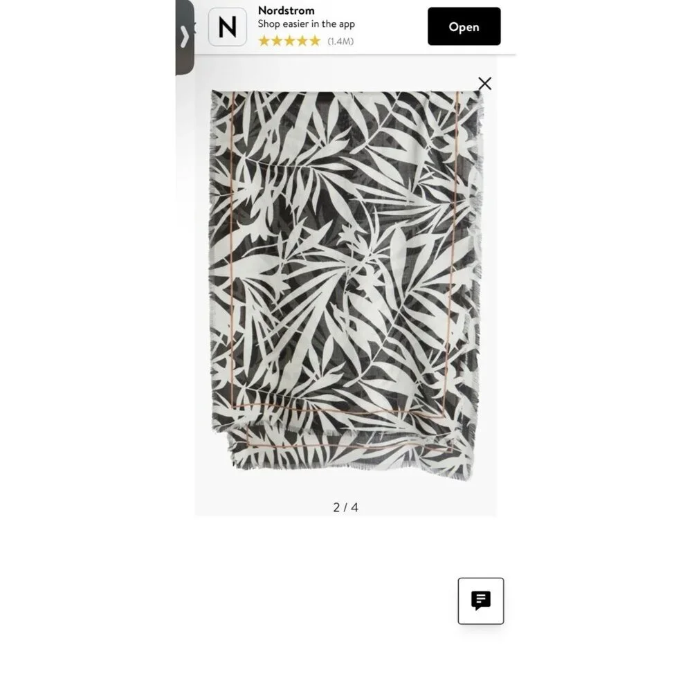Nordstrom Tissue Weight Wool & Cashmere Scarf 29 x 73” Floral Black White $99